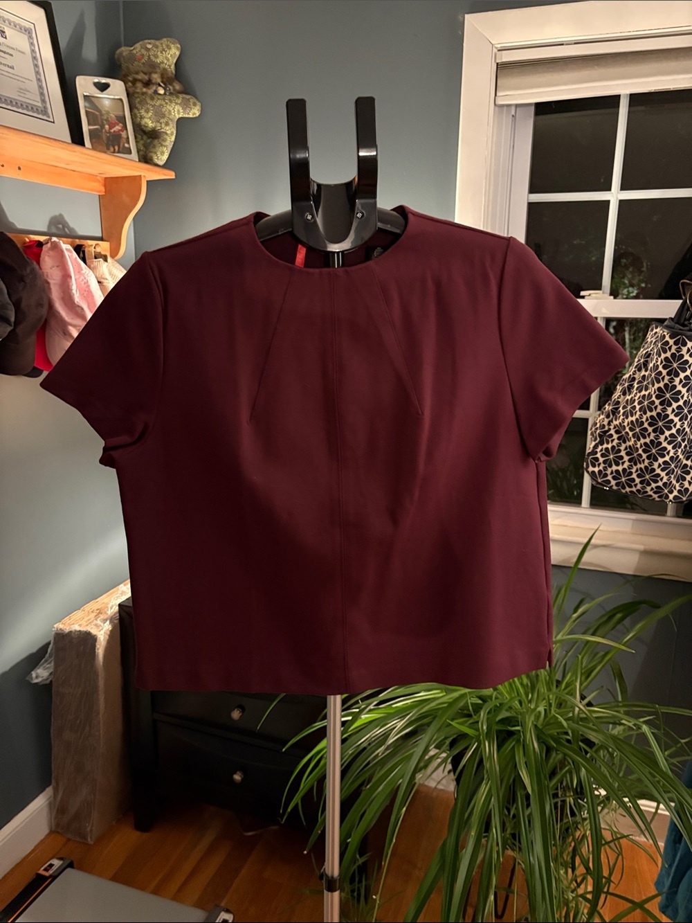 SPANX Short Sleeve Crewneck Top in Burgundy